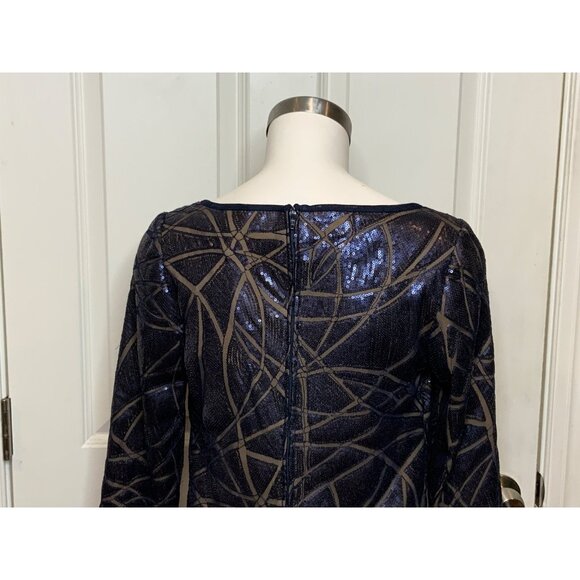 Tadashi Shoji Blue Sequin Paneled Mesh Dress, Size 4 - Picture 6 of 7